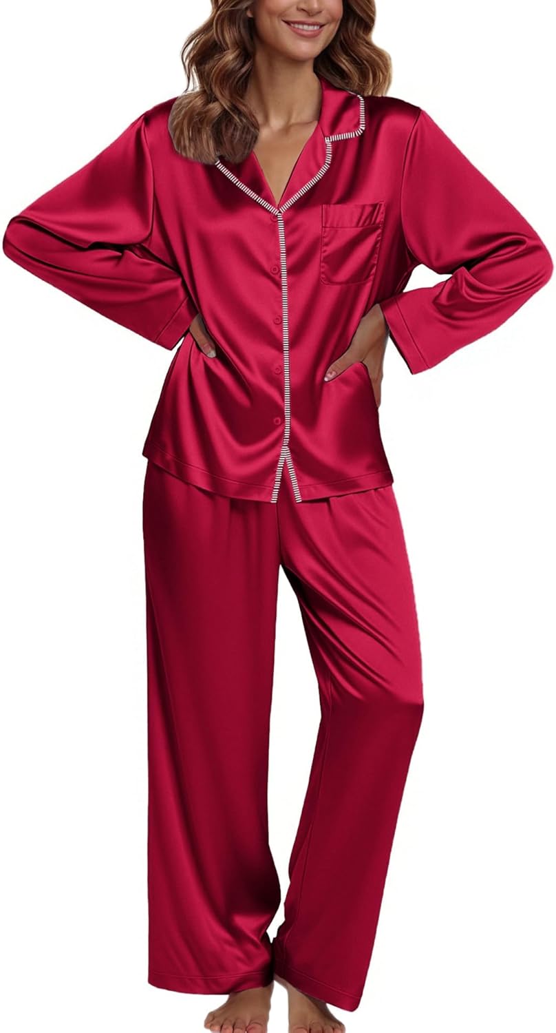 Ekouaer Pajamas For Women Set Silk Pjs 2 Piece Satin Sleepwear