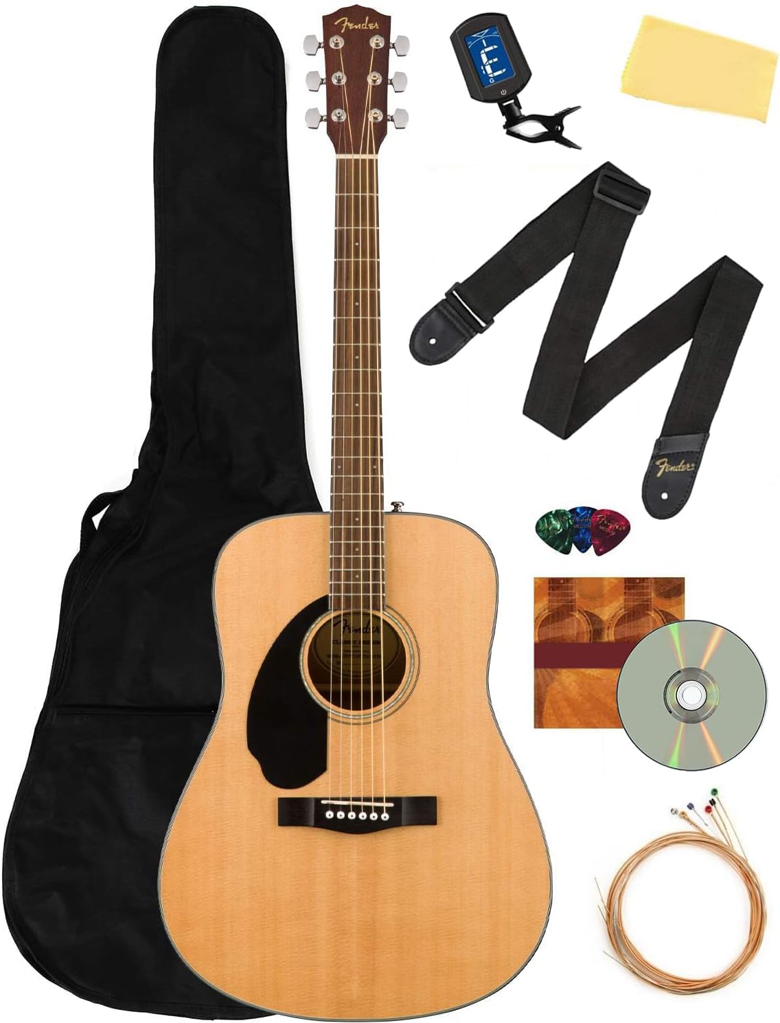 Fender CD-60S Left Handed Acoustic Guitar Bundle with Gig Bag