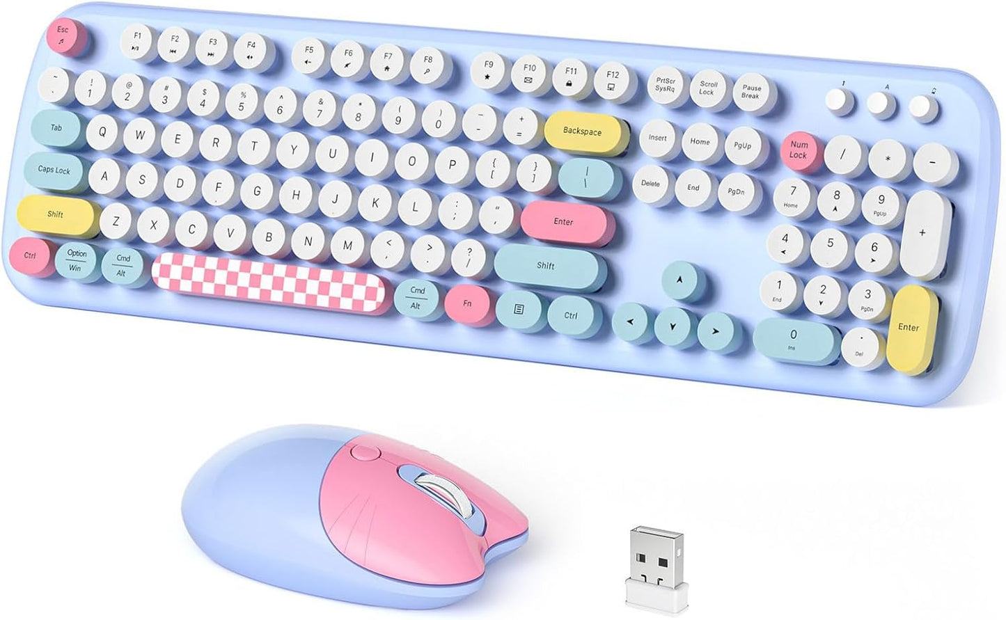 Cute Wireless Keyboard and Mouse Combo for Retro Typing Fun