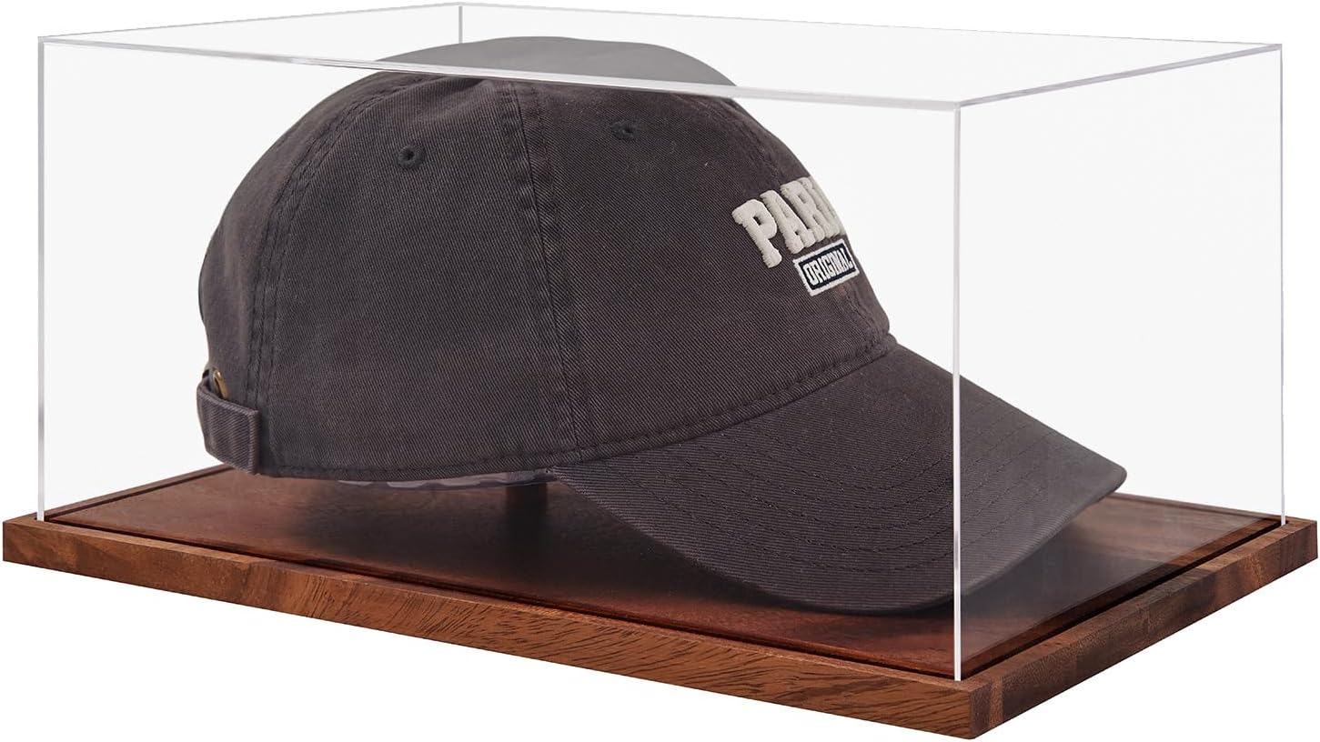 Hat Display Case with Solid Wood Base for Baseball Caps
