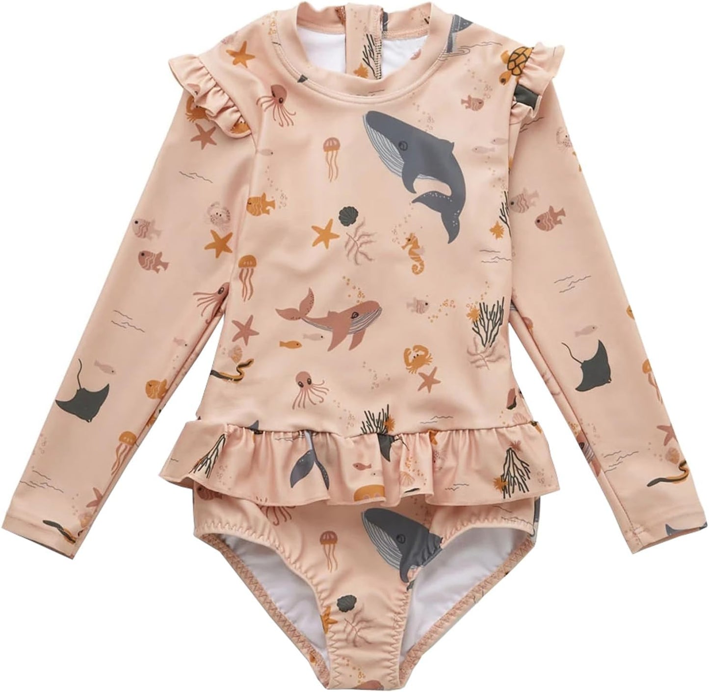 Girls One Piece Swimsuits with Ruffle Hem and UPF50+ Protection