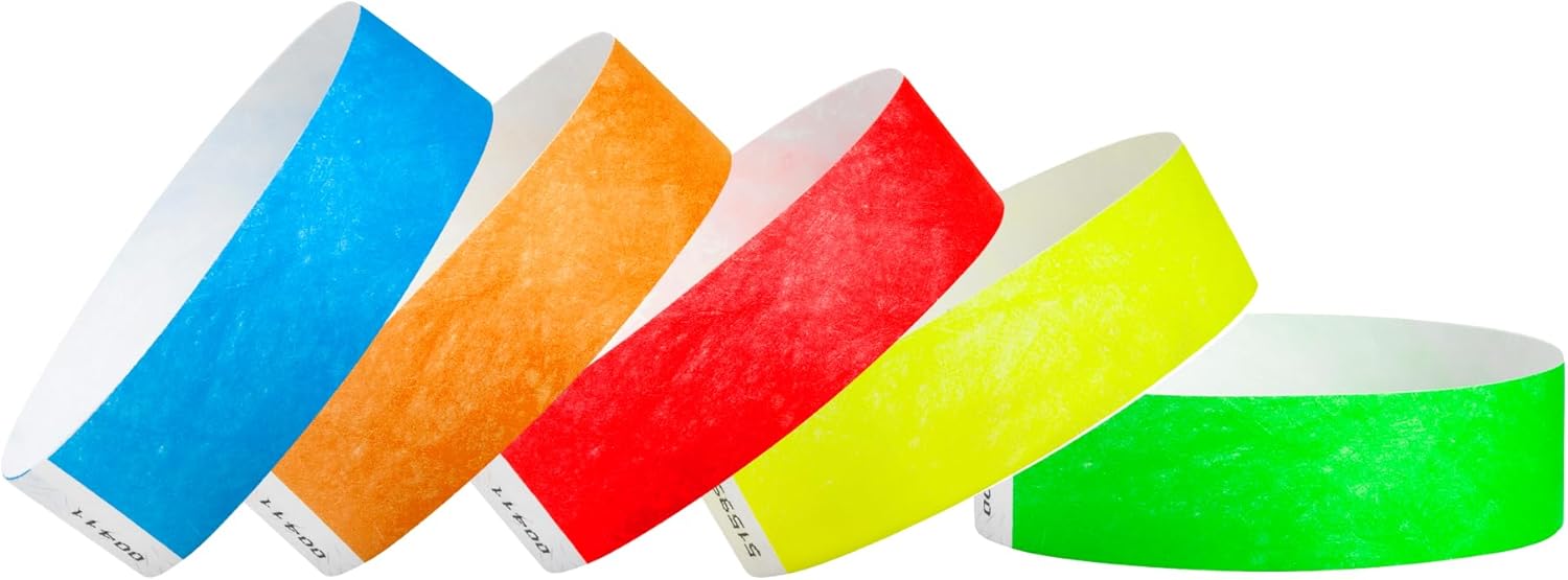10,000 Premium Tyvek Wristbands for Events - 5-Color Variety Pack