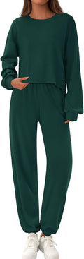 Women Two Piece Lounge Set - Soft Long Sleeve Pullover & Sweatpants