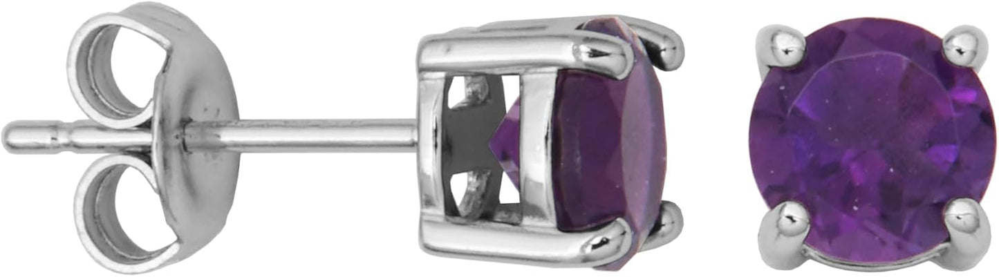 Sterling Silver Round Birthstone Stud Earrings for February