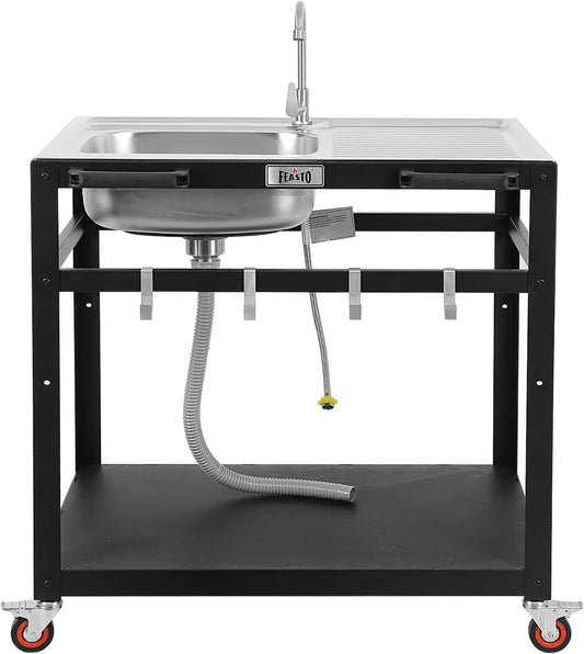 35 Outdoor Grill Cart with Sink - Stainless Steel Utility Station