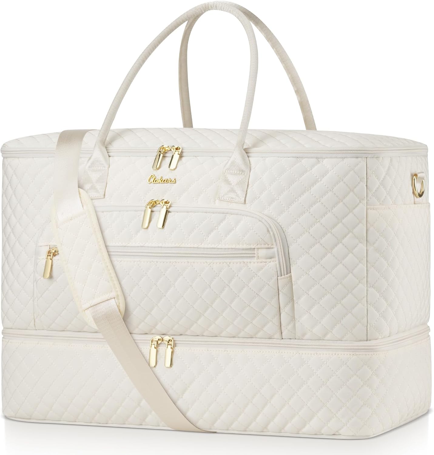 Travel Duffle Bag with Shoe Compartment for Women - Beige