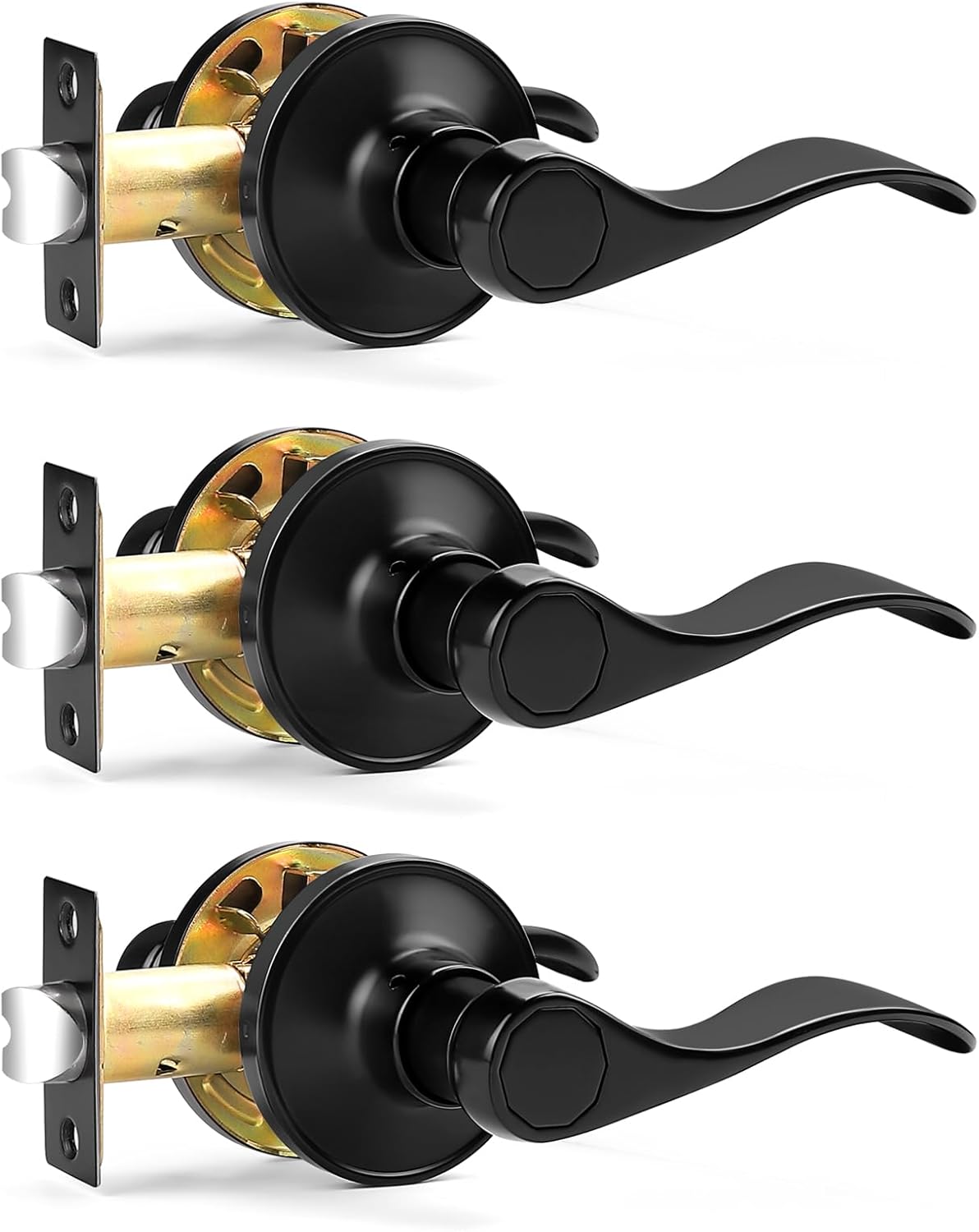 Probrico Passage Door Levers 3 Pack Matte Black Interior Handle