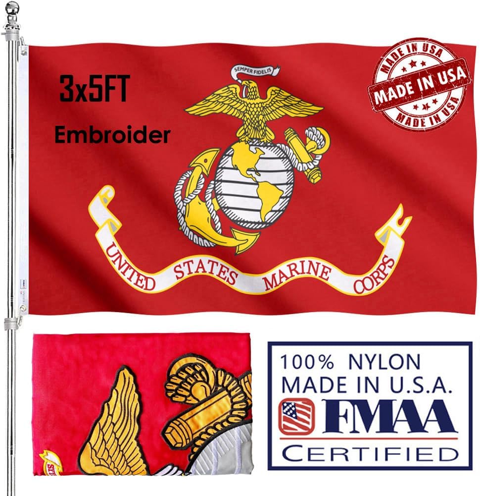 Double Sided Embroidered United States Marine Corps Flag 3x5