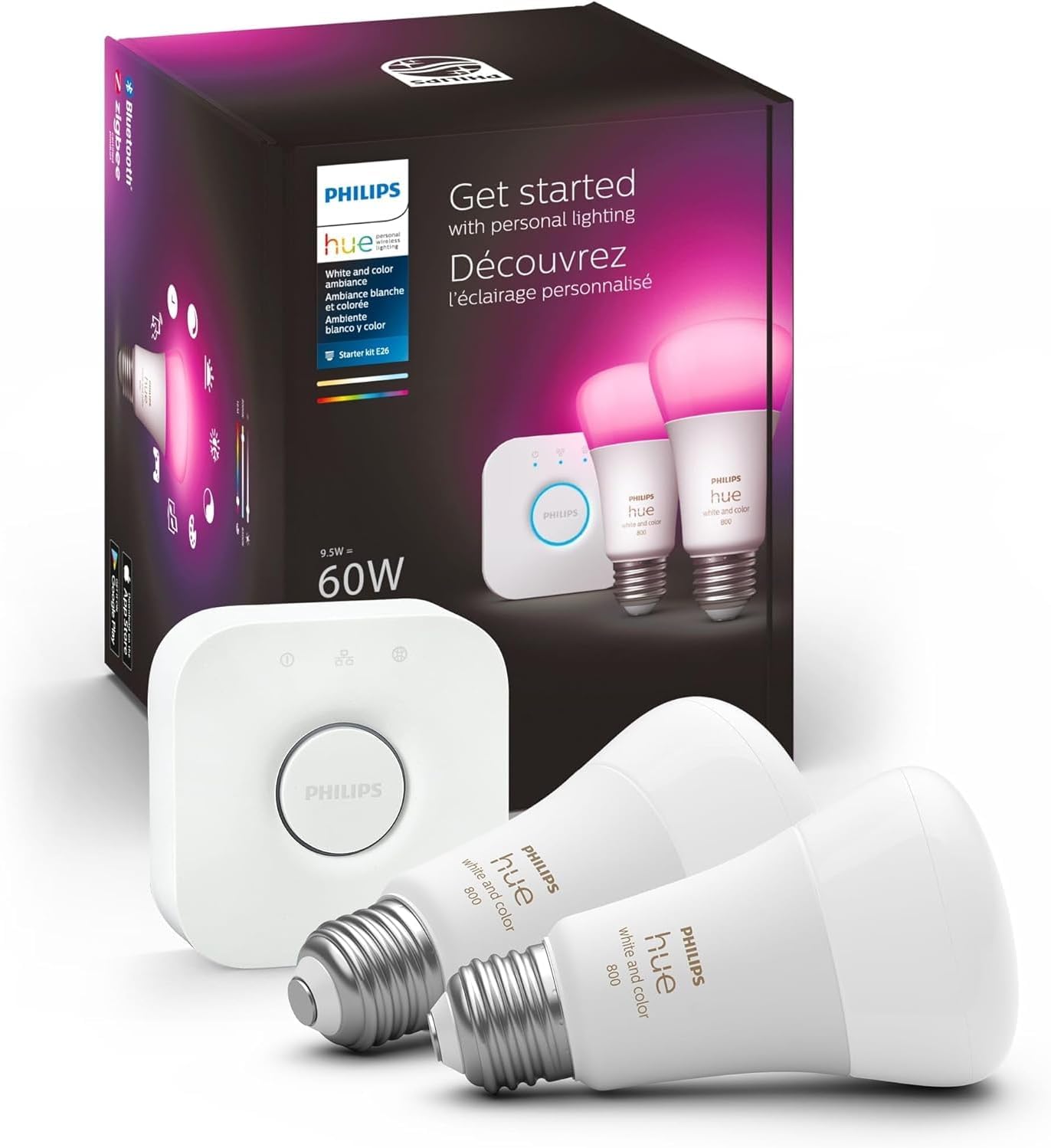 Philips Hue Smart Light Bulbs Starter Kit for Home Ambiance