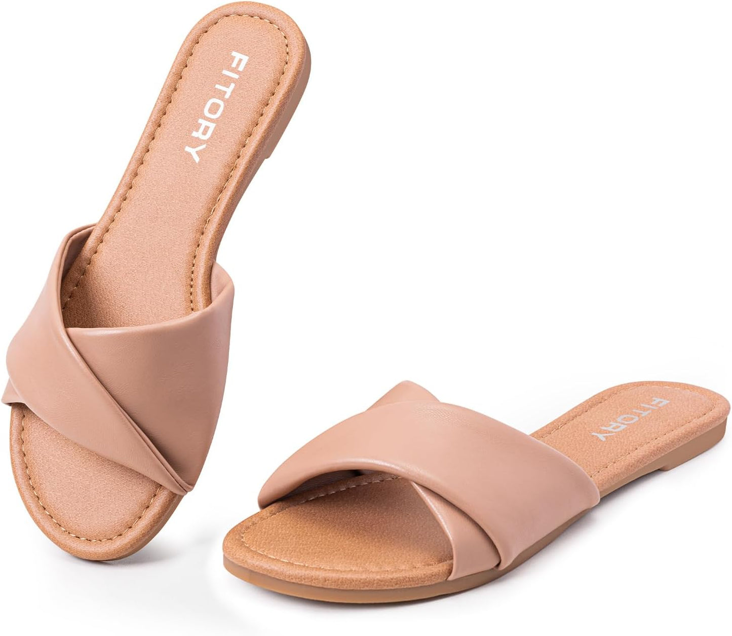 FITORY Women's Flat Sandals Fashion Slides for Summer Comfort