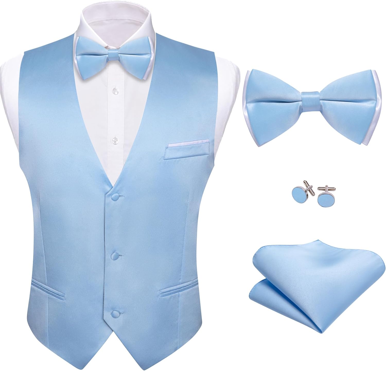 Barry.Wang Mens Suit Vest Bow Tie Set for Formal Occasions