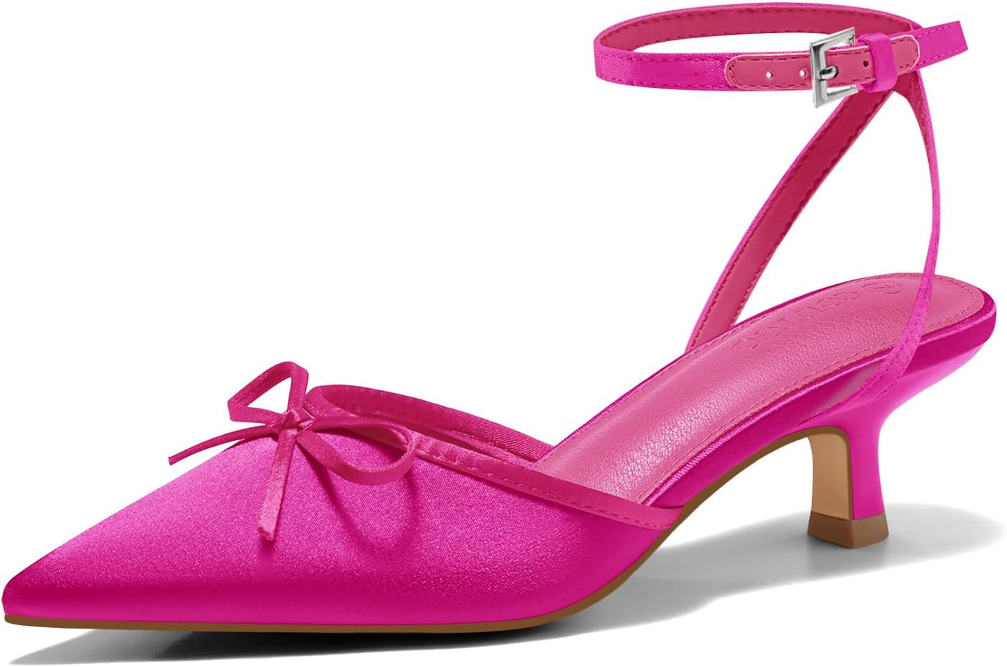 Coutgo Satin Kitten Low Heels with Bow for Elegant Occasions