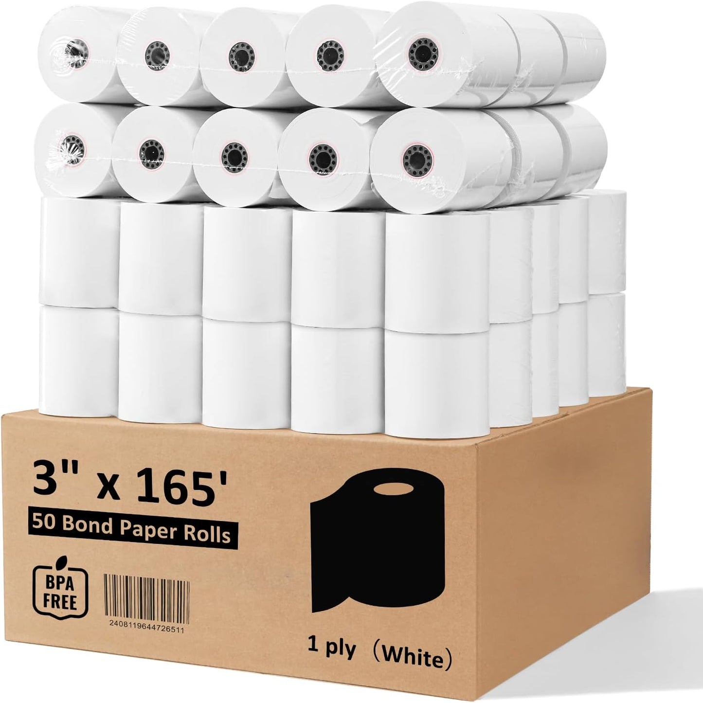 50 Rolls 3 x 165' BPA-Free Receipt Paper ~ Razuvo