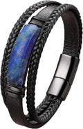 Men's Bracelet with Natural Stone Three-Row Leather - Everyday Style