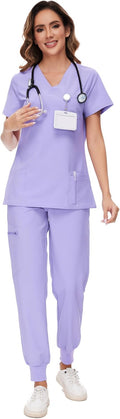 COZYFIT Scrubs for Women Set - Stretch V-Neck Top & Jogger Pant cargo