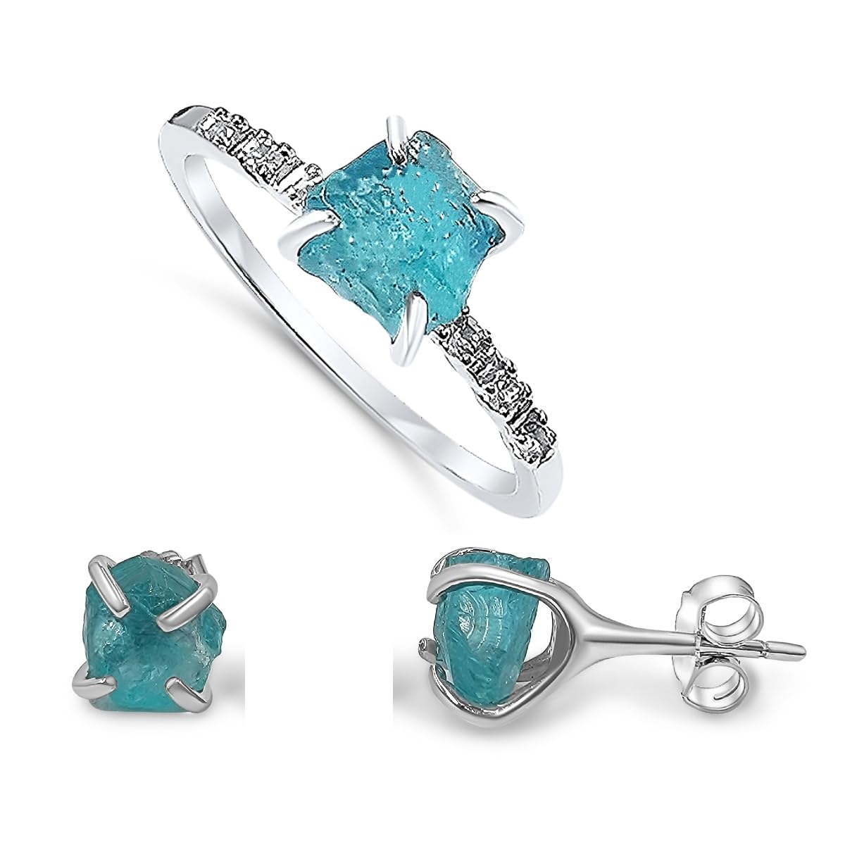 Rawapatite Stone Stud Earrings and Dainty Ring Jewelry Set