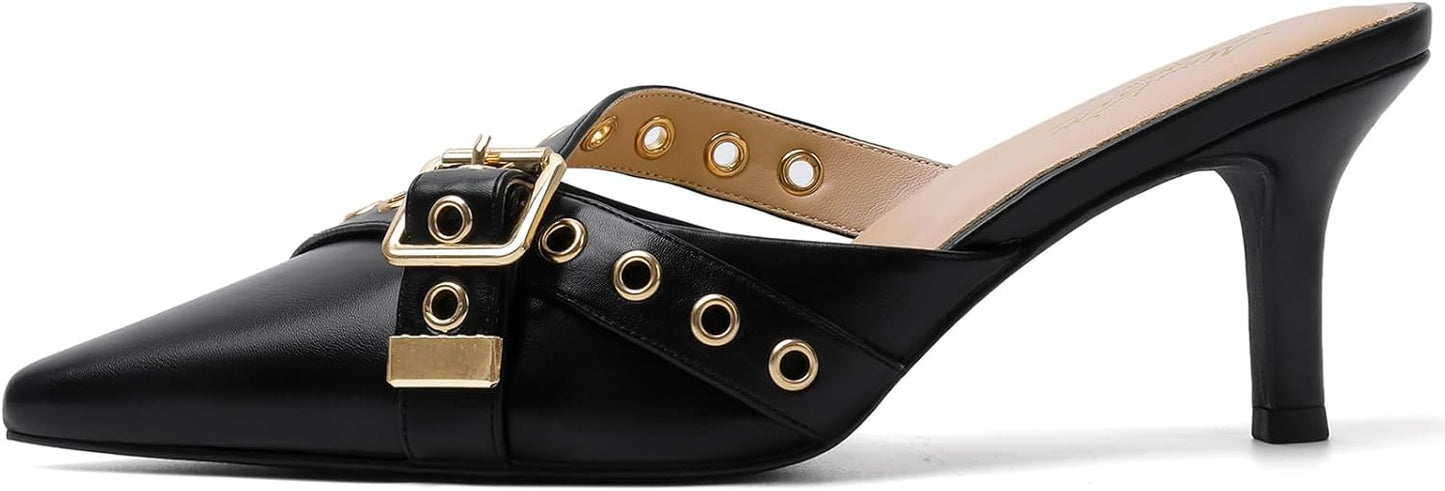Mostrin Kitten Mules Heels for Women - Vintage Slip On Pumps