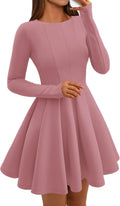Long Sleeve A Line Dress for Women - Flowy Pleated High Waist