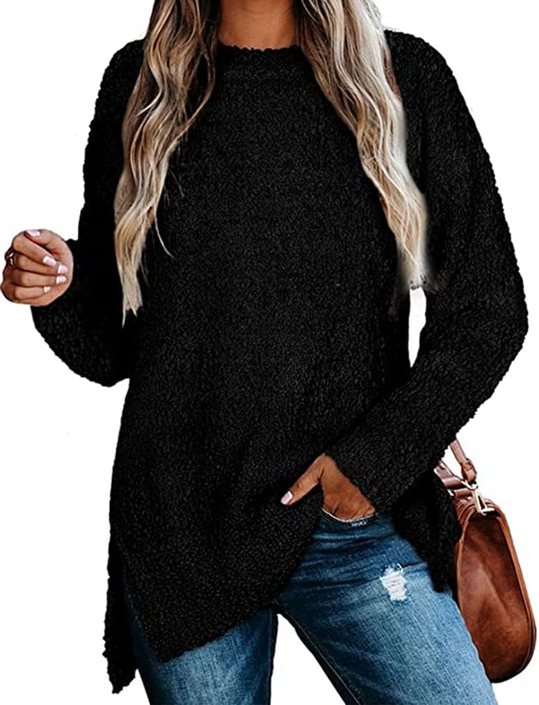 Qearal Women's Long Sleeve Fuzzy Knitted Sweater for Comfort