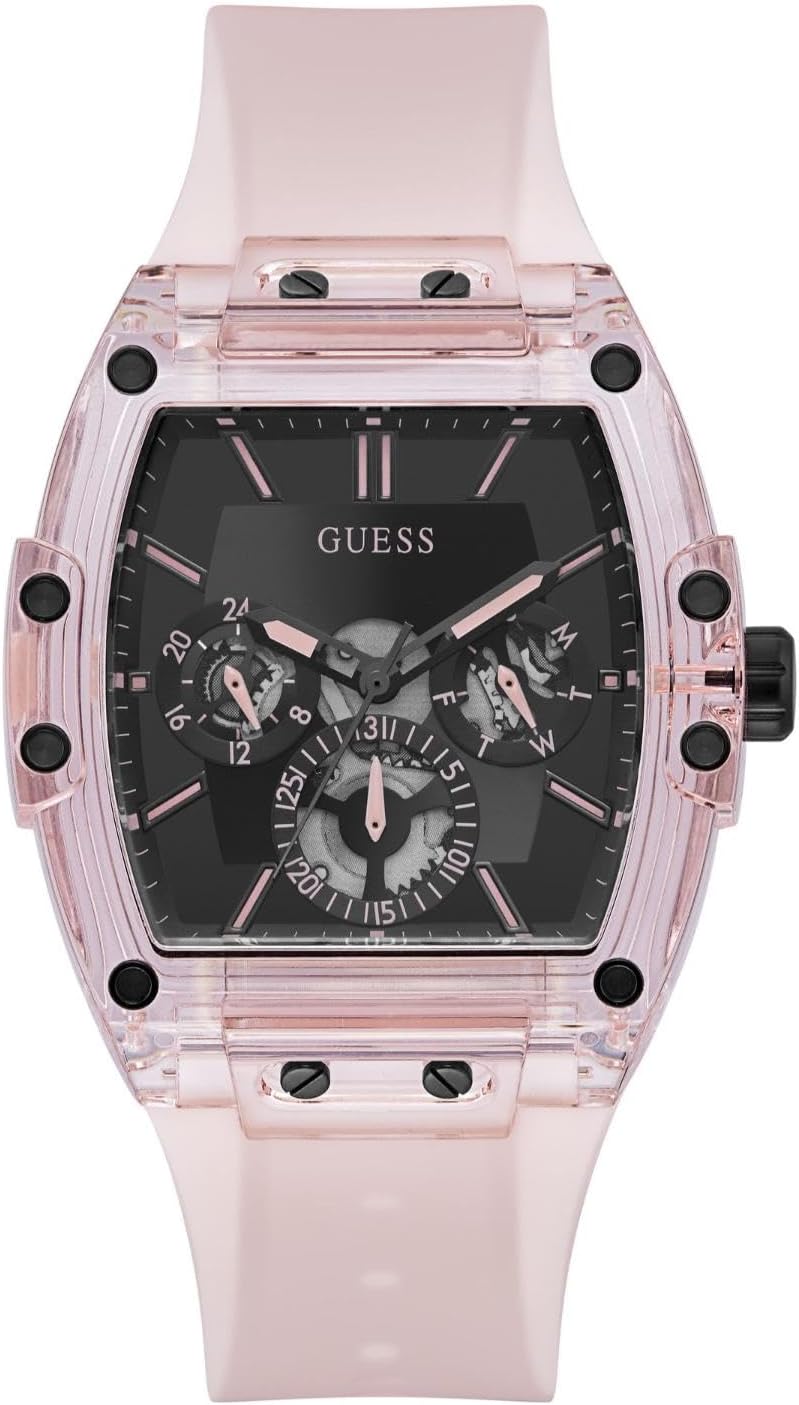 GUESS Men's Trend Tonneau 43mm Watch with Pink Strap and Dial