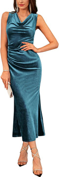 Cowl Neck Long Formal Dresses for Women - Elegant Velvet Maxi