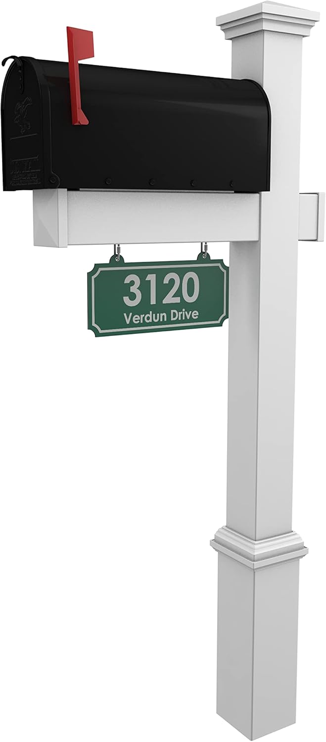 4Ever Products Vinyl Mailbox Post System with Custom Address Plate