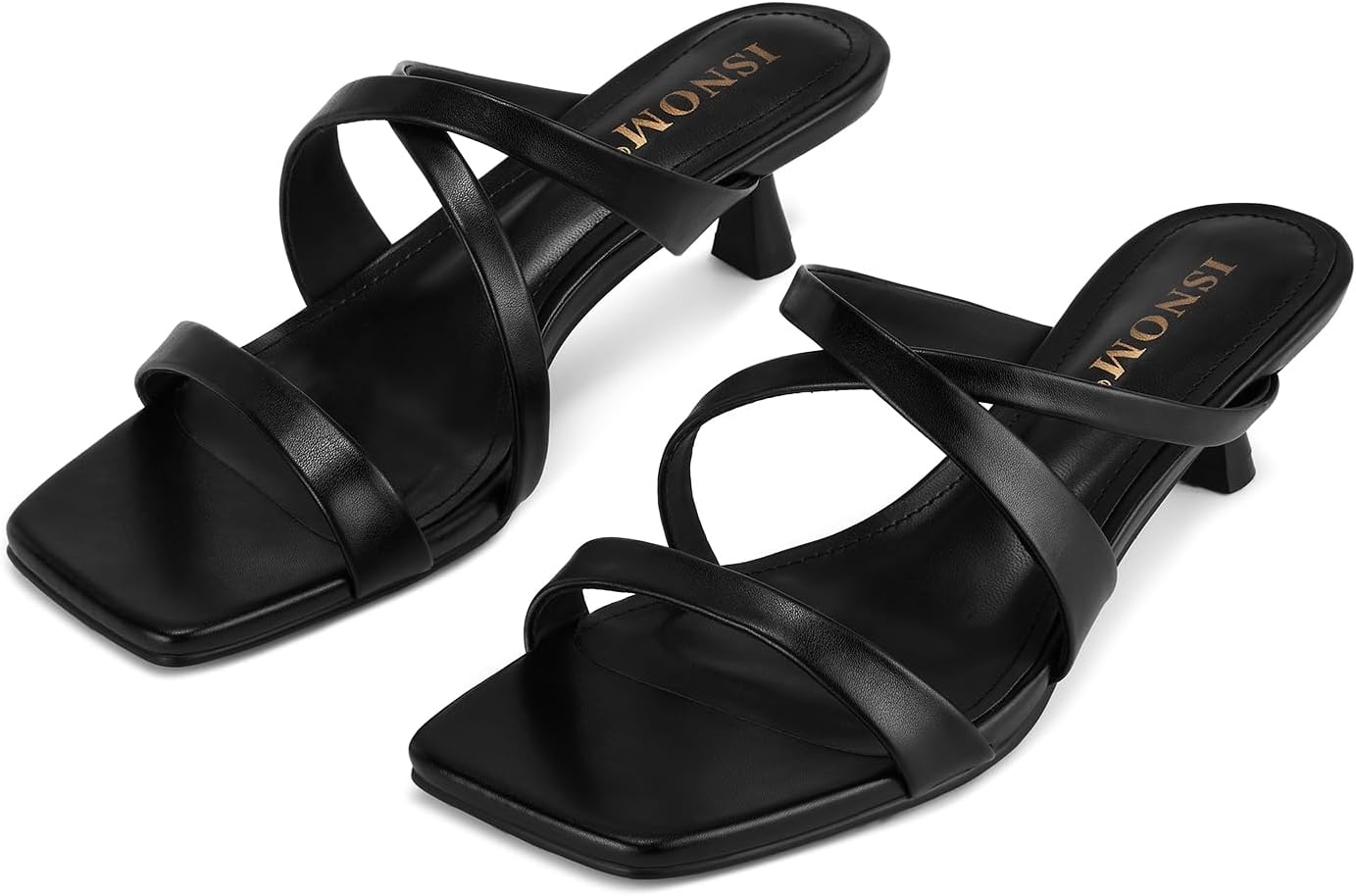 ISNOM Nude Strappy Heels for Women - Elegant Kitten Heeled Sandals