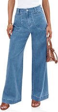 Cicy Bell Womens Wide Leg Jeans High Waisted Stretchy