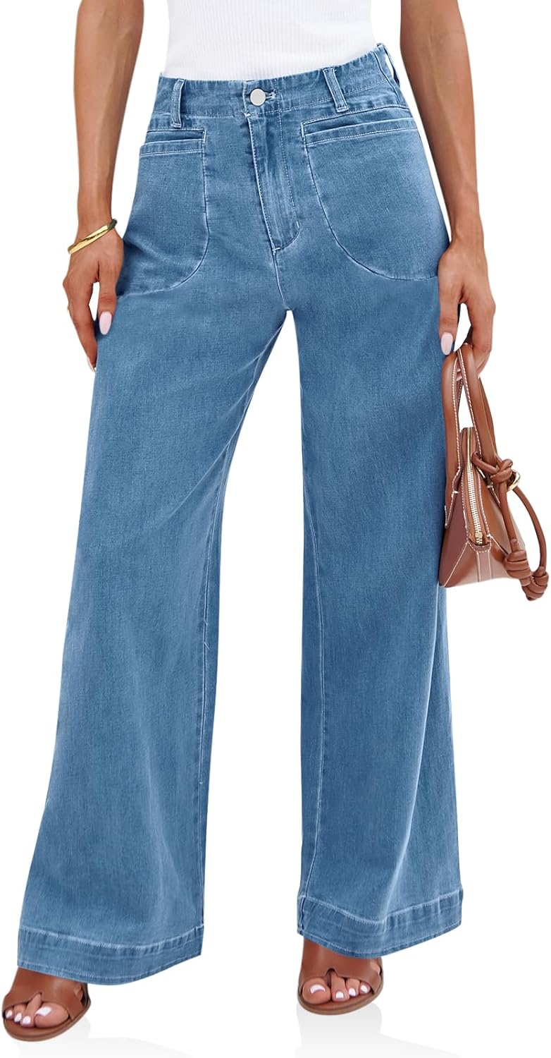 Cicy Bell Womens Wide Leg Jeans High Waisted Stretchy Baggy Fit