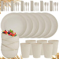 42-Piece Wheat Straw Dinnerware Set - Unbreakable Beige Tableware