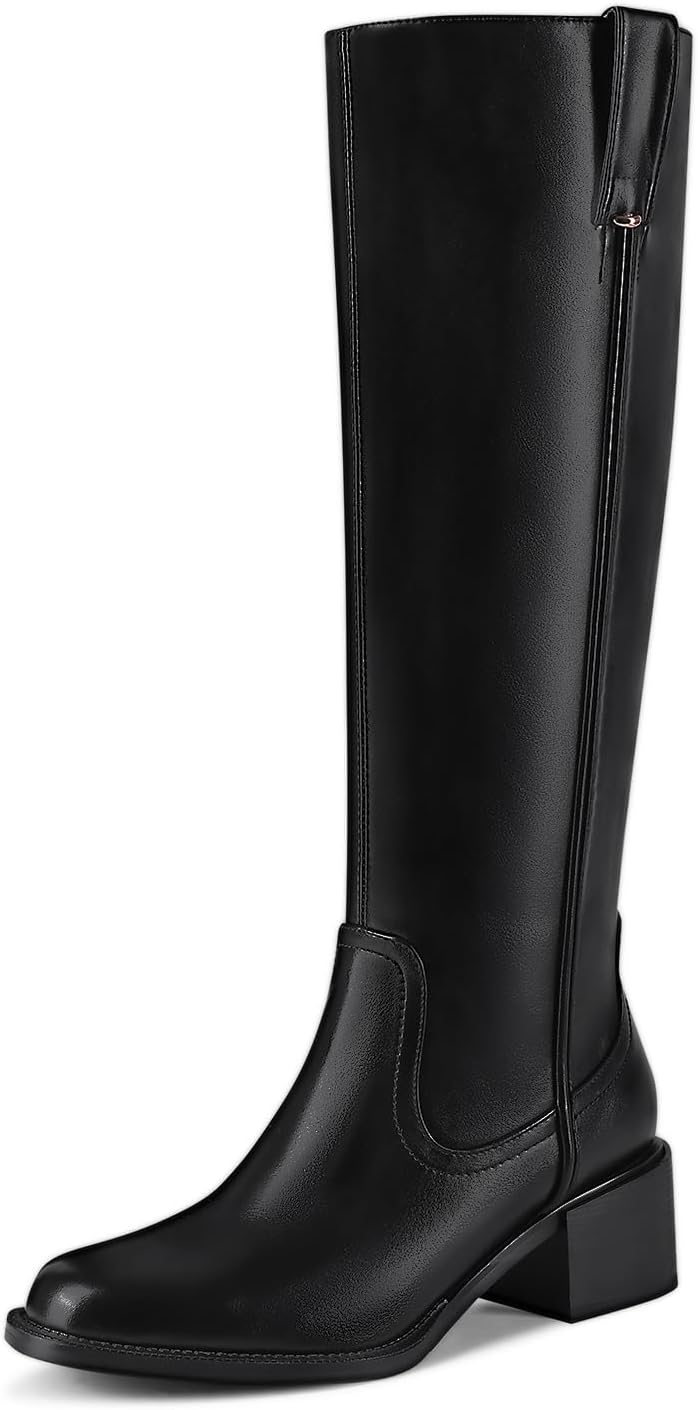 Knee High Boots for Women with Chunky Heel and Side Zipper