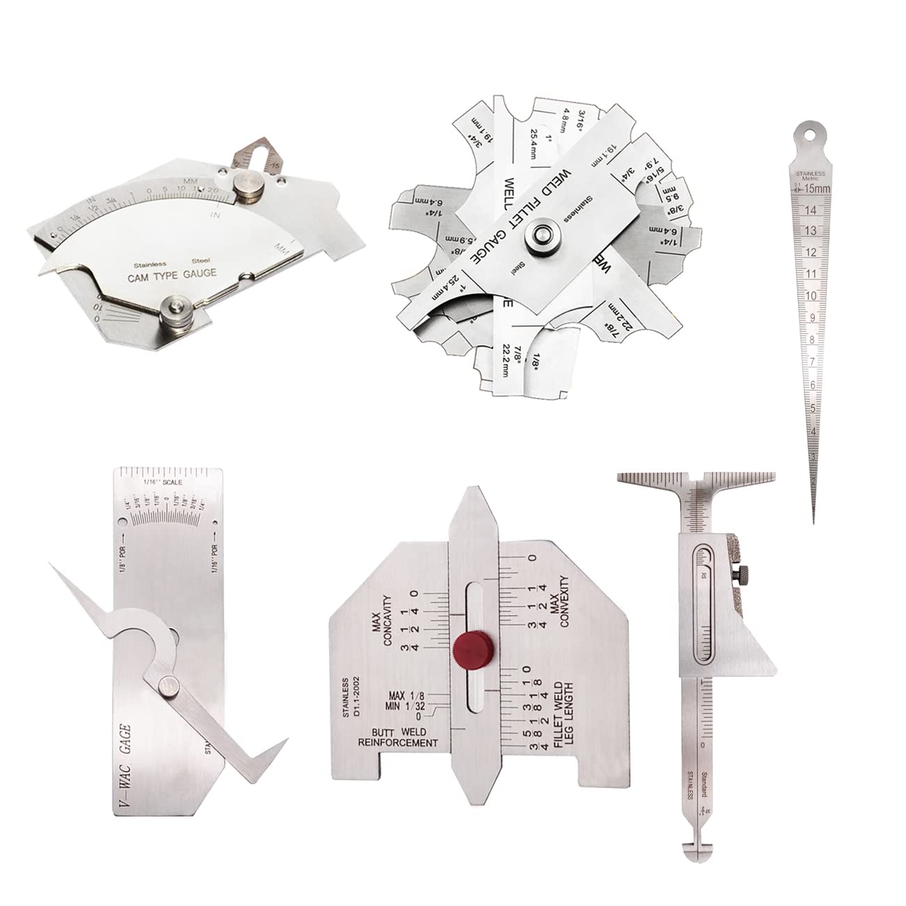 Weld Gauge Set with Cam Type, Fillet, Hi-Lo, and More Tools