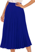 Pleated Midi Skirts for Women - Long Aline High Elastic Waist