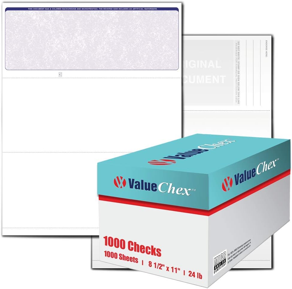VersaCheck ValueChex Blank Business Voucher Checks - 1000 Sheets