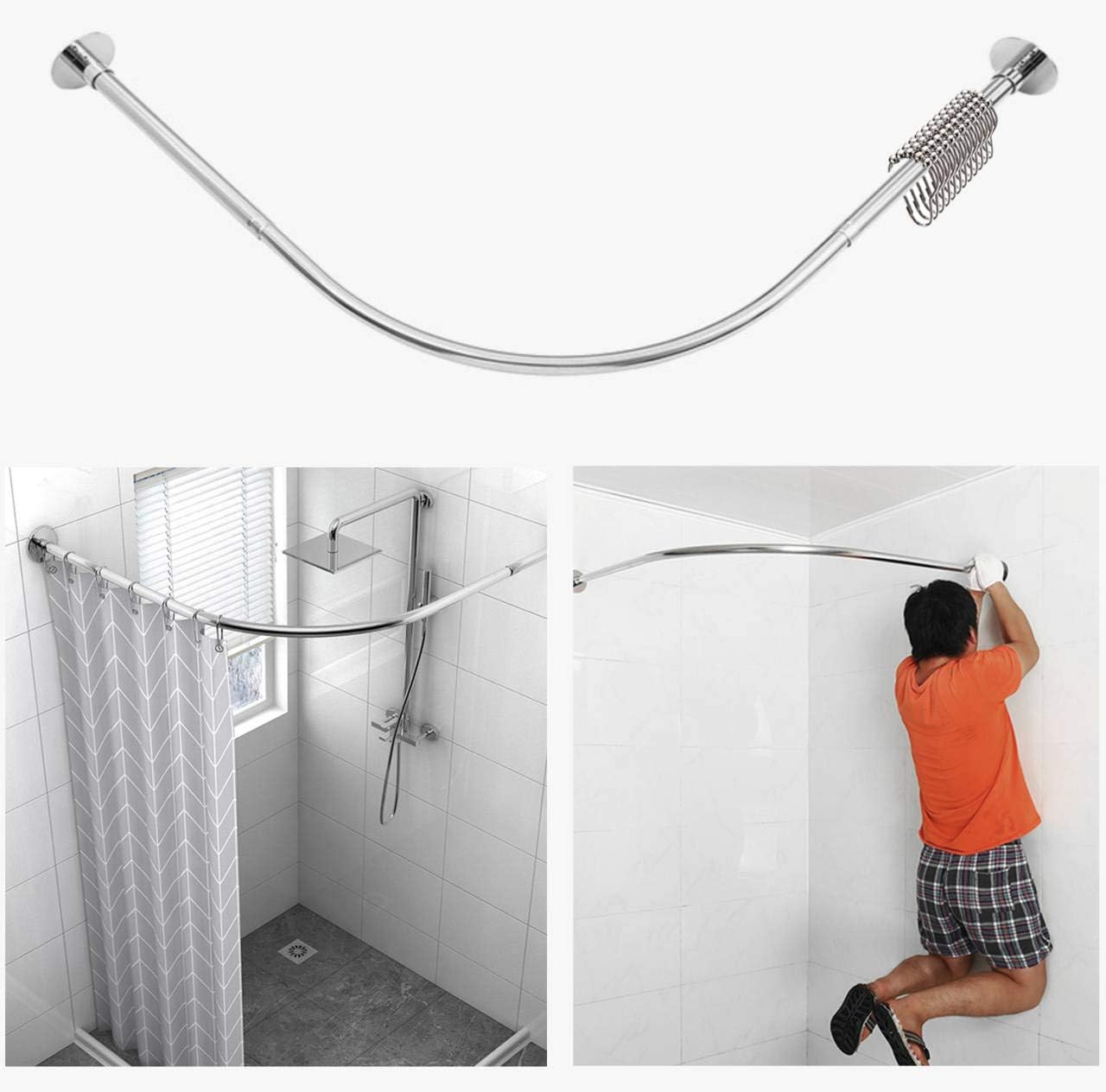Tanxih Stainless Steel L-Shaped Shower Rod - Easy Install, Adjustable Size