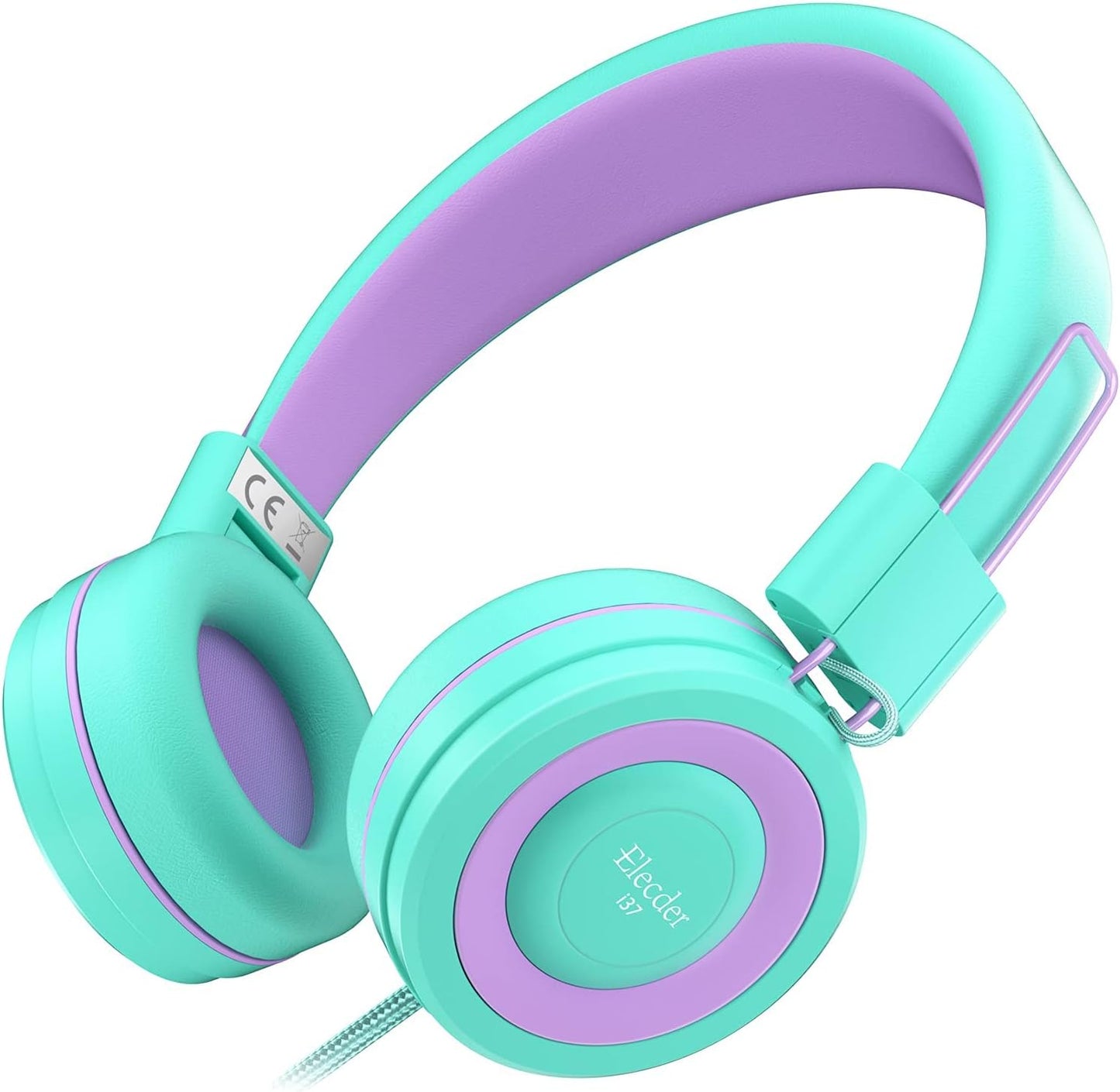 ELECDER Kids Foldable Headphones - Adjustable for Comfort & Compatible with Devices - Green/Purple