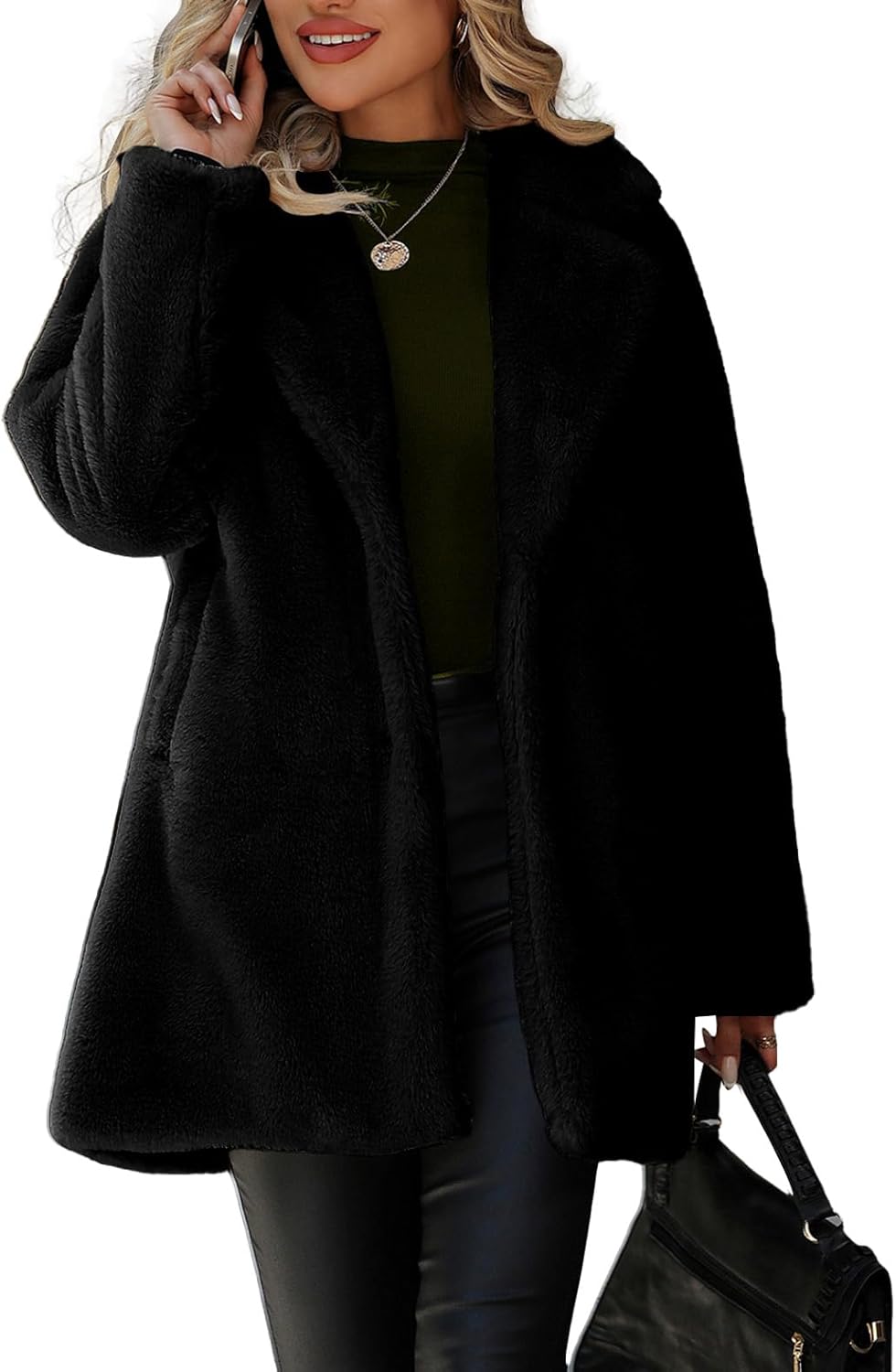 Women's Faux Fur Long Coat Button Down Fleece Sherpa Jacket