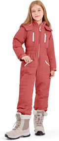 Haloumoning Kids Snow Suit Girls Hooded Waterproof Insulated One Piece