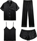 Luxurious SWOMOG Womens Silk Satin Pajamas 4pcs Sleepwear Set