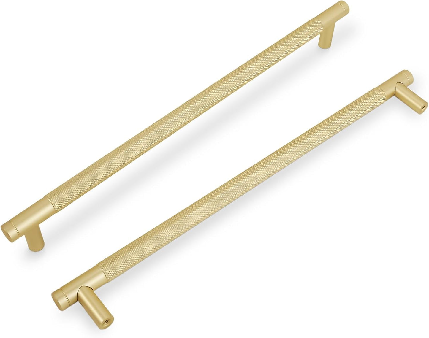Brushed Brass Cabinet Handles - 10 Inch Knurled Pulls Set of 6