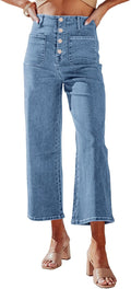 Wide Leg Jeans High Waisted Stretchy Straight Leg Buttoned Loose Denim