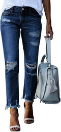 Sidefeel Women's Ripped Jeans Straight Leg Boyfriend Fit - Trendy meet