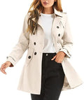 poonyfesh Women's Trench Coat Double-Breasted Classic Style