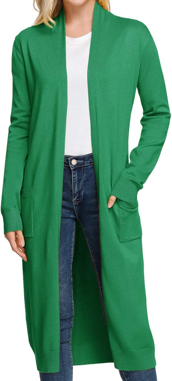 Essential Solid Open Front Maxi Long Knitted Cardigan Sweater