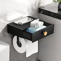 Black Toilet Paper Holder with Large Drawer Shelf - Extra Storage
