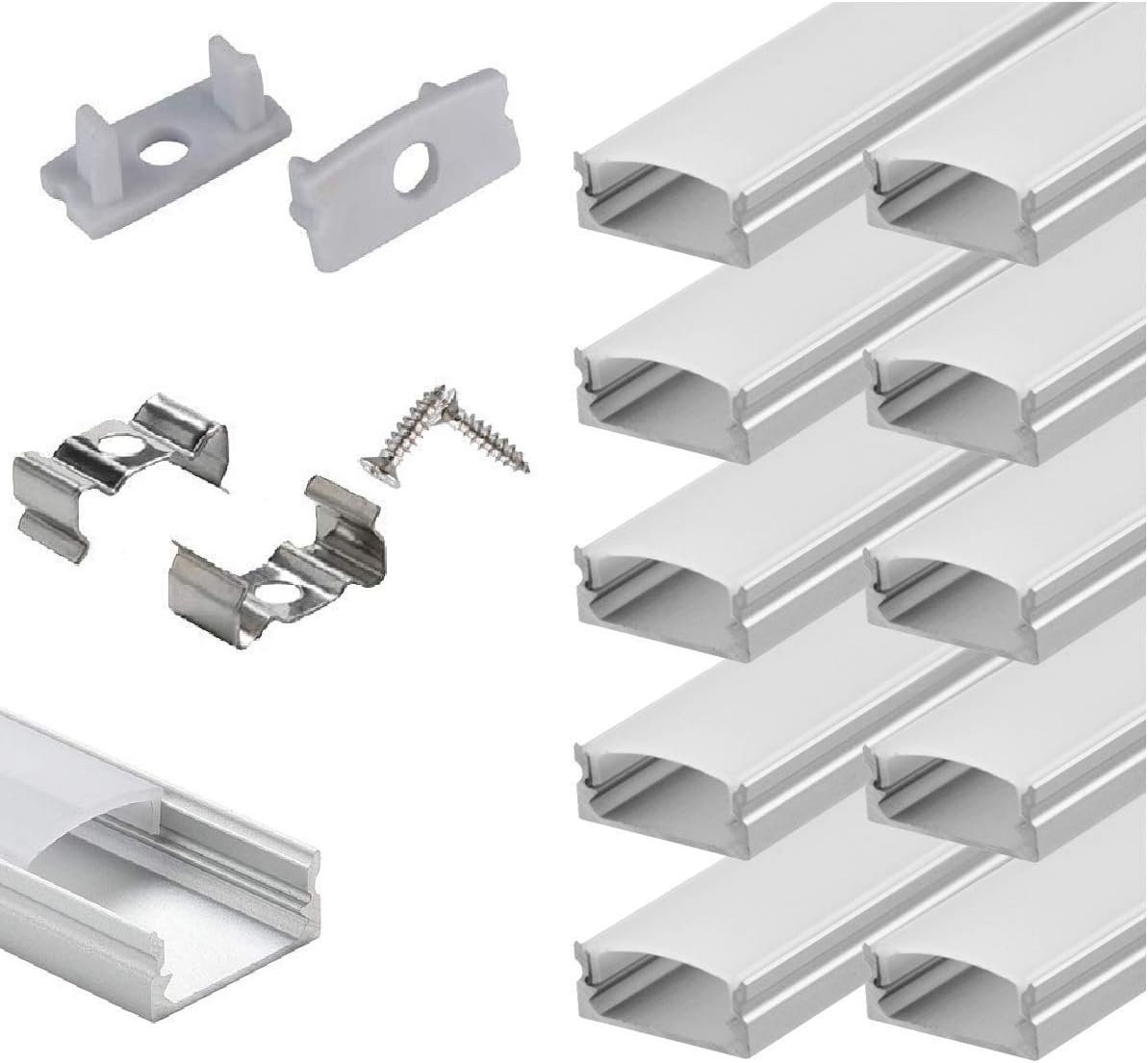 10-Pack 6.6ft U Shape LED Aluminum Channel System for Easy Install