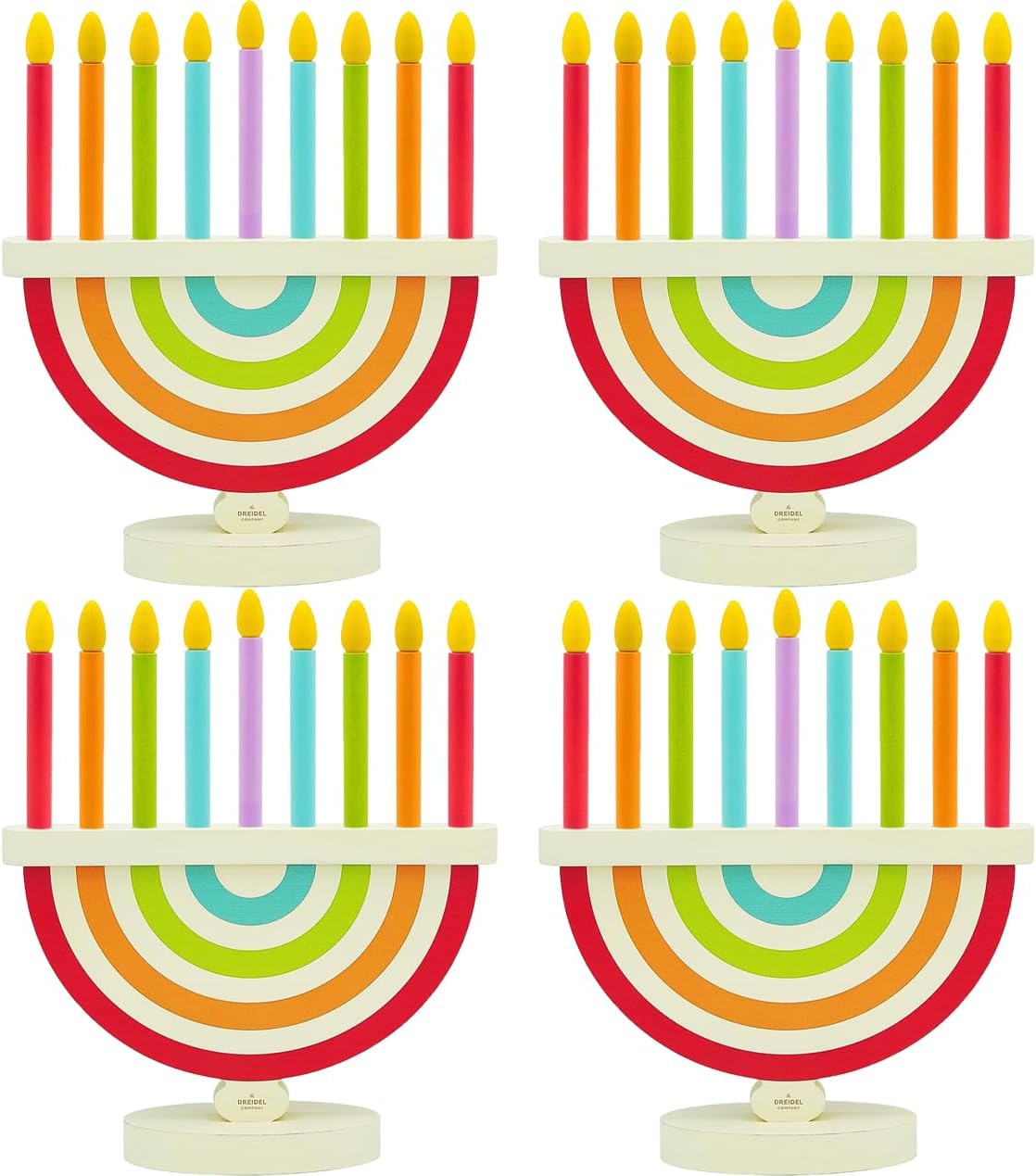 10-Pack Wooden Chanukah Menorah for Kids with Removable Candles