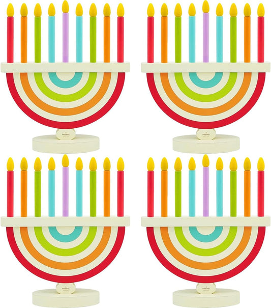 10-Pack Wooden Chanukah Menorah for Kids with Removable Candles