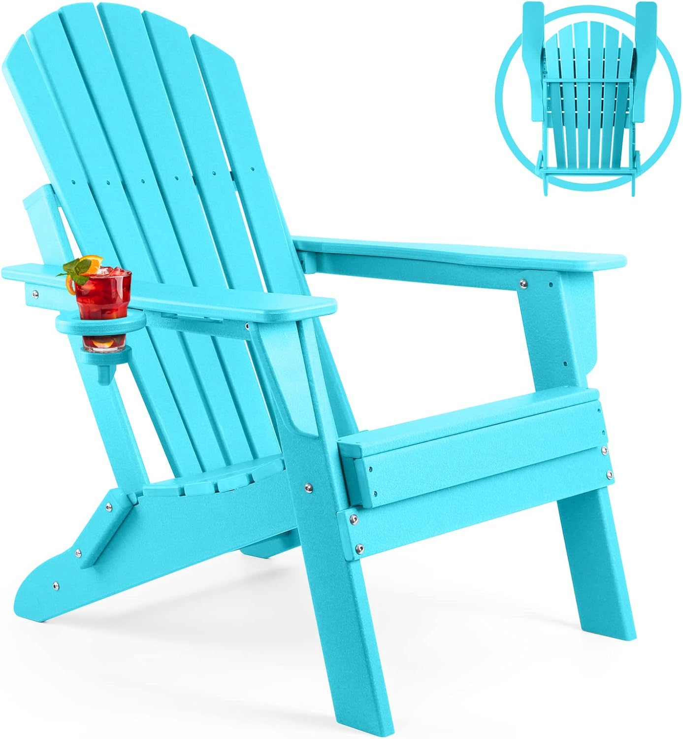 Folding Adirondack Chair with Cup Holder for Outdoor Relaxation