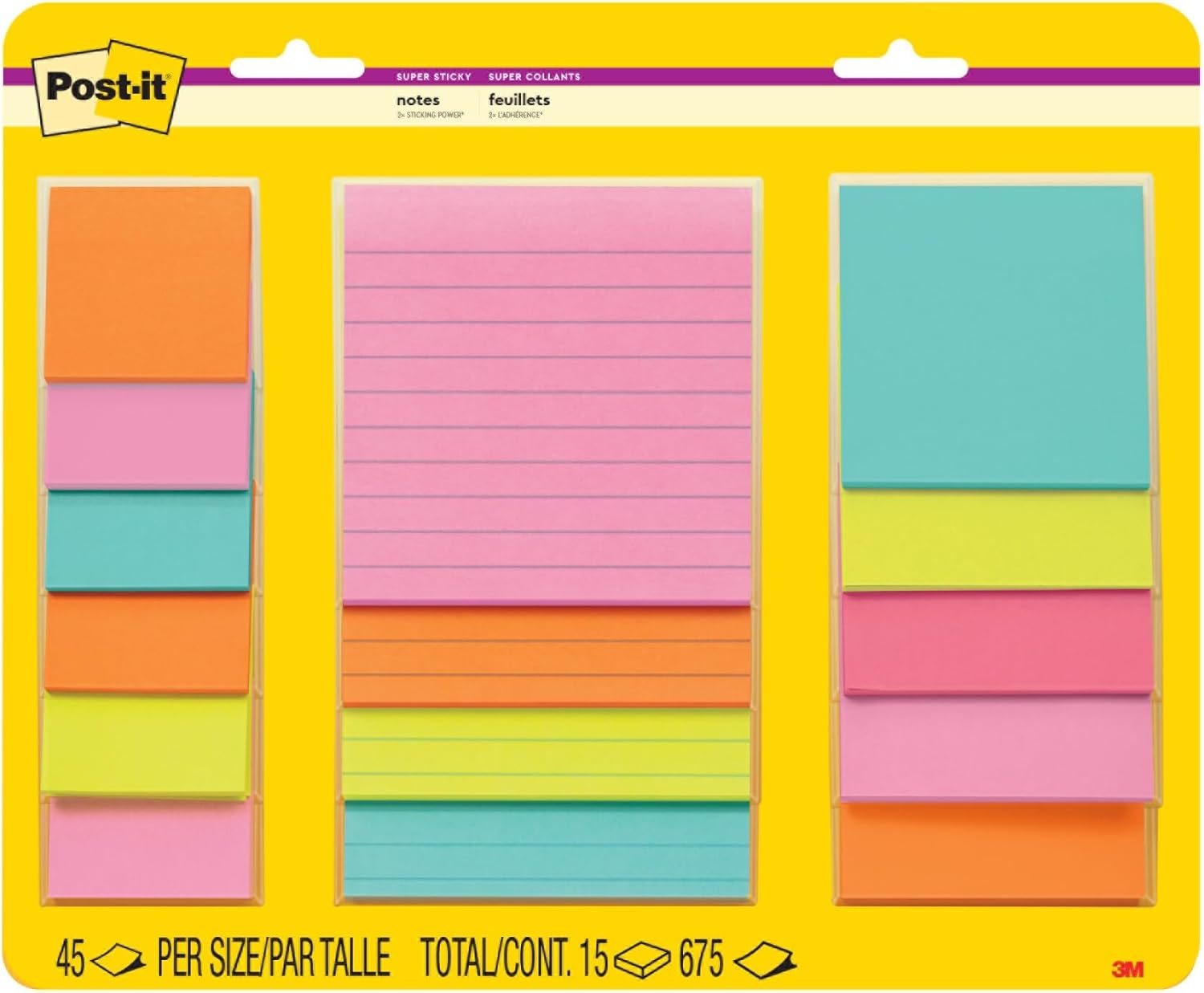 Post-it Super Sticky Notes - 15 Pads, Vertical Surfaces, Supernova Neons